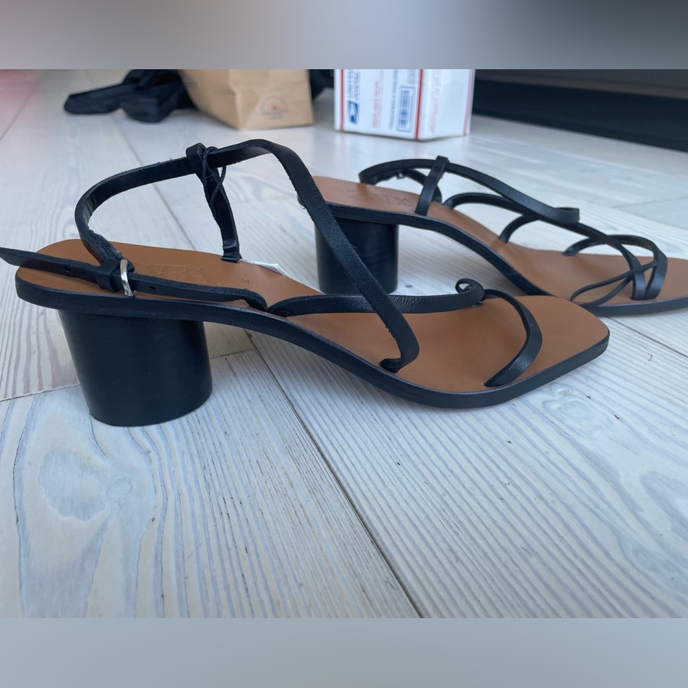 Zara sandals, black, round heel, size 8